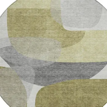 8' Fern Green And Gray Round Abstract Washable Indoor Outdoor Area Rug