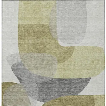 8' X 10' Fern Green And Gray Abstract Washable Indoor Outdoor Area Rug