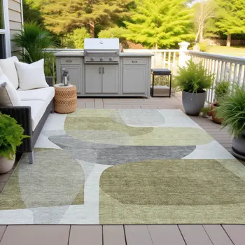 8' X 10' Fern Green And Gray Abstract Washable Indoor Outdoor Area Rug
