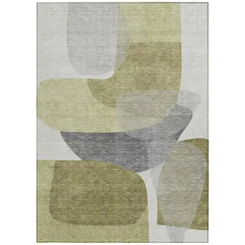 9' X 12' Fern Green And Gray Abstract Washable Indoor Outdoor Area Rug