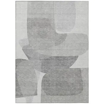 5' X 8' Linen And Gray Abstract Washable Indoor Outdoor Area Rug