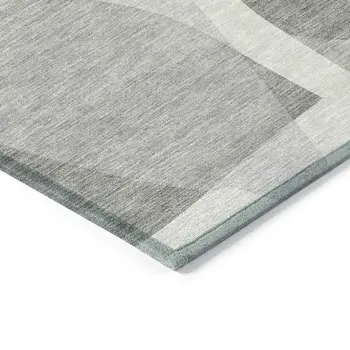 5' X 8' Linen And Gray Abstract Washable Indoor Outdoor Area Rug