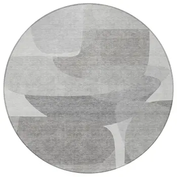 8' Linen And Gray Round Abstract Washable Indoor Outdoor Area Rug