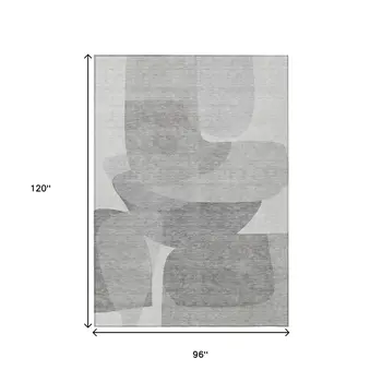 8' X 10' Linen And Gray Abstract Washable Indoor Outdoor Area Rug