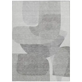 9' X 12' Linen And Gray Abstract Washable Indoor Outdoor Area Rug