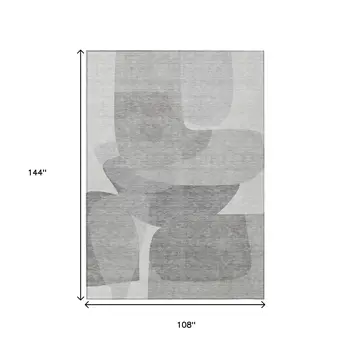 9' X 12' Linen And Gray Abstract Washable Indoor Outdoor Area Rug
