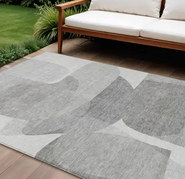 9' X 12' Linen And Gray Abstract Washable Indoor Outdoor Area Rug