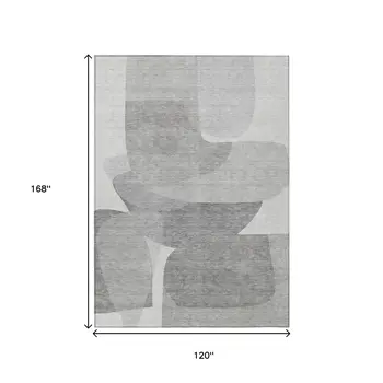 10' X 14' Linen And Gray Abstract Washable Indoor Outdoor Area Rug