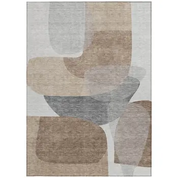 3' X 5' Brown And Gray Abstract Washable Indoor Outdoor Area Rug