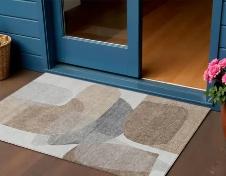 3' X 5' Brown And Gray Abstract Washable Indoor Outdoor Area Rug