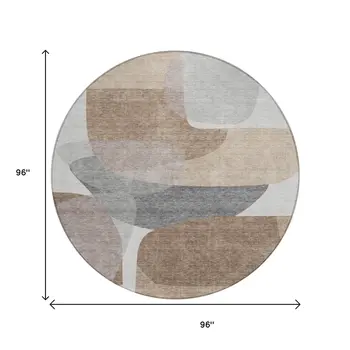 8' Brown And Gray Round Abstract Washable Indoor Outdoor Area Rug