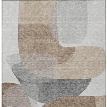 8' X 10' Brown And Gray Abstract Washable Indoor Outdoor Area Rug