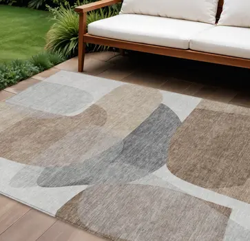 10' X 14' Brown And Gray Abstract Washable Indoor Outdoor Area Rug