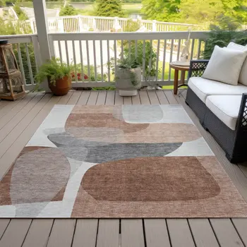 3' X 5' Rust And Gray Abstract Washable Indoor Outdoor Area Rug