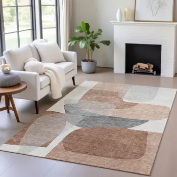 5' X 8' Rust And Gray Abstract Washable Indoor Outdoor Area Rug