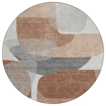 8' Rust And Gray Round Abstract Washable Indoor Outdoor Area Rug
