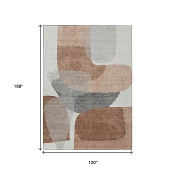 10' X 14' Rust And Gray Abstract Washable Indoor Outdoor Area Rug