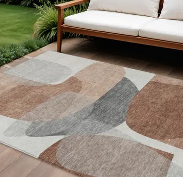 10' X 14' Rust And Gray Abstract Washable Indoor Outdoor Area Rug