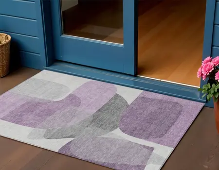 3' X 5' Purple And Gray Abstract Washable Indoor Outdoor Area Rug