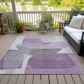 3' X 5' Purple And Gray Abstract Washable Indoor Outdoor Area Rug