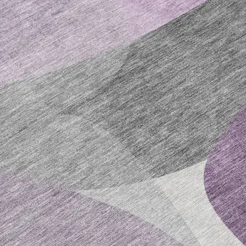 8' Purple And Gray Round Abstract Washable Indoor Outdoor Area Rug