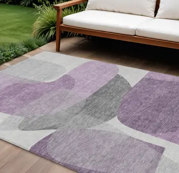 9' X 12' Purple And Gray Abstract Washable Indoor Outdoor Area Rug