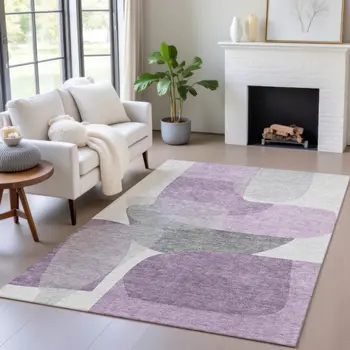 10' X 14' Purple And Gray Abstract Washable Indoor Outdoor Area Rug