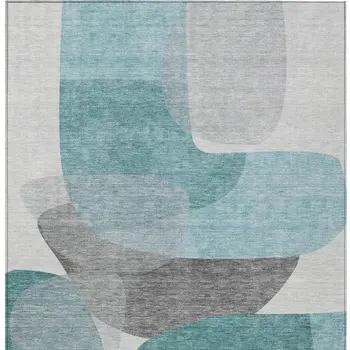9' X 12' Teal Blue And Gray Abstract Washable Indoor Outdoor Area Rug