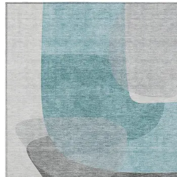 9' X 12' Teal Blue And Gray Abstract Washable Indoor Outdoor Area Rug