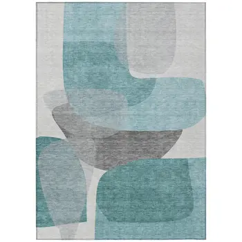10' X 14' Teal Blue And Gray Abstract Washable Indoor Outdoor Area Rug