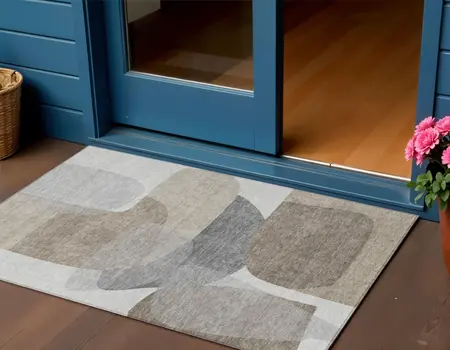 3' X 5' Taupe And Gray Abstract Washable Indoor Outdoor Area Rug