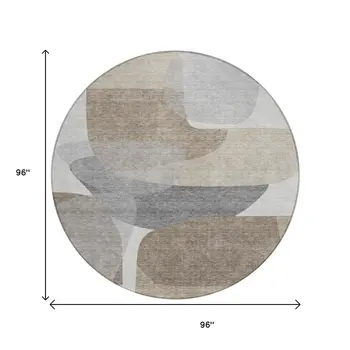 8' Taupe And Gray Round Abstract Washable Indoor Outdoor Area Rug