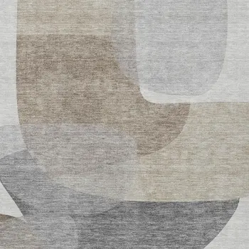 10' X 14' Taupe And Gray Abstract Washable Indoor Outdoor Area Rug