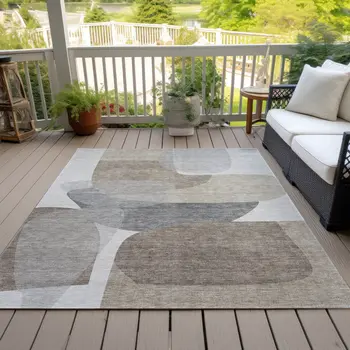 10' X 14' Taupe And Gray Abstract Washable Indoor Outdoor Area Rug