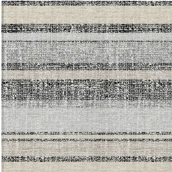 3' X 5' Black And Silver Striped Washable Indoor Outdoor Area Rug