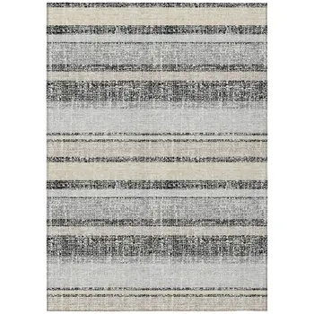 5' X 8' Black And Silver Striped Washable Indoor Outdoor Area Rug