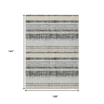 9' X 12' Black And Silver Striped Washable Indoor Outdoor Area Rug