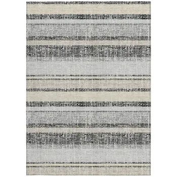 10' X 14' Black And Silver Striped Washable Indoor Outdoor Area Rug