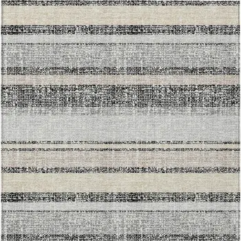 10' X 14' Black And Silver Striped Washable Indoor Outdoor Area Rug