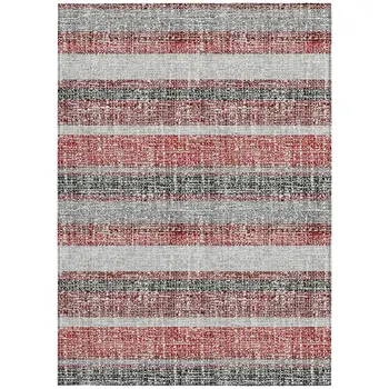 5' X 8' Burgundy And Silver Striped Washable Indoor Outdoor Area Rug