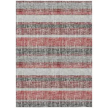5' X 8' Burgundy And Silver Striped Washable Indoor Outdoor Area Rug