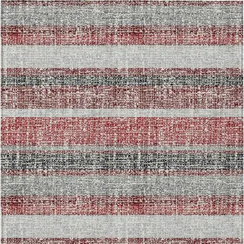 5' X 8' Burgundy And Silver Striped Washable Indoor Outdoor Area Rug