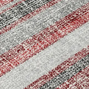 8' Burgundy And Silver Round Striped Washable Indoor Outdoor Area Rug