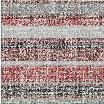 10' X 14' Burgundy And Silver Striped Washable Indoor Outdoor Area Rug
