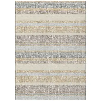 3' X 5' Gold And Silver Striped Washable Indoor Outdoor Area Rug