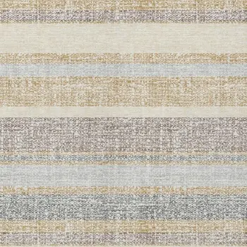 3' X 5' Gold And Silver Striped Washable Indoor Outdoor Area Rug
