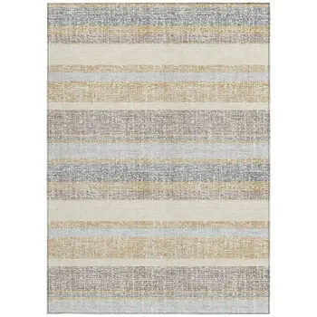 5' X 8' Gold And Silver Striped Washable Indoor Outdoor Area Rug