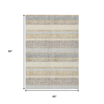 5' X 8' Gold And Silver Striped Washable Indoor Outdoor Area Rug
