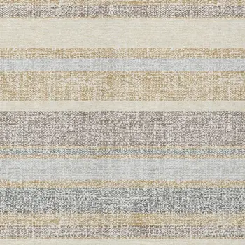 5' X 8' Gold And Silver Striped Washable Indoor Outdoor Area Rug