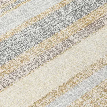 8' Gold And Silver Round Striped Washable Indoor Outdoor Area Rug